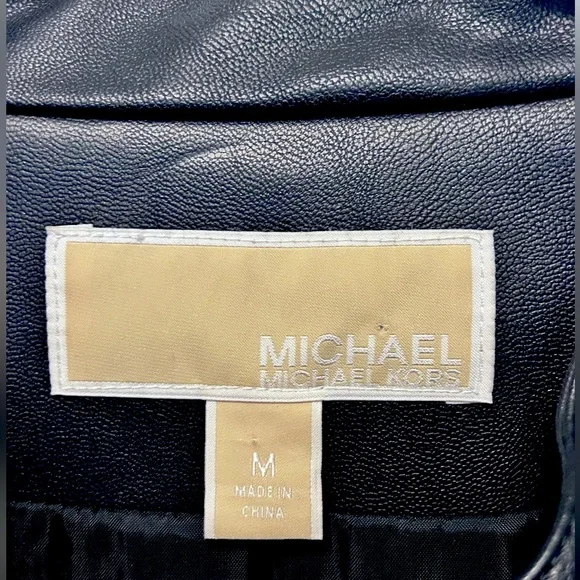 🔥WORN ONCE! Michael Kors Faux Leather w Stretch Sides Navy Blue Jacket Medium - Picture 3 of 5